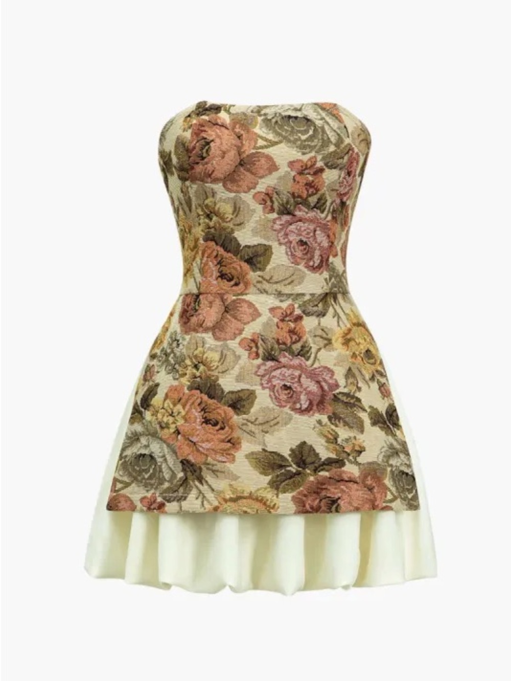 Strapless Floral Mini Dress in Cream and Rose